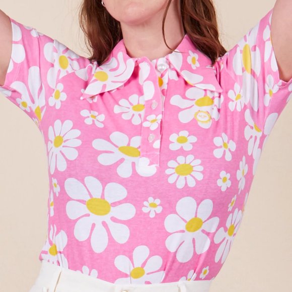 Big Bud Press Tops - Big Bud Press LAZY DAISY POLO - PINK/YELLOW sz 7xl